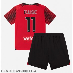 AC Milan Christian Pulisic #11 Replik Heimtrikot Kinder 2023-24 Kurzarm (+ Kurze Hosen)